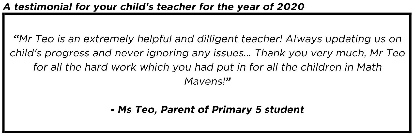 "...for all the hard work which you had put in for all the children in Math Mavens!"